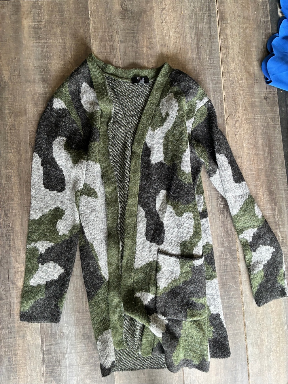 Women's Olive Green Camouflage Open Cardigan Sweater